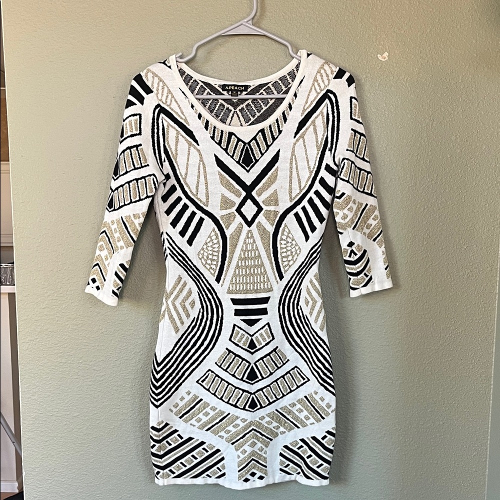 APEACH White and Black Geometric 1920s New Years Dress